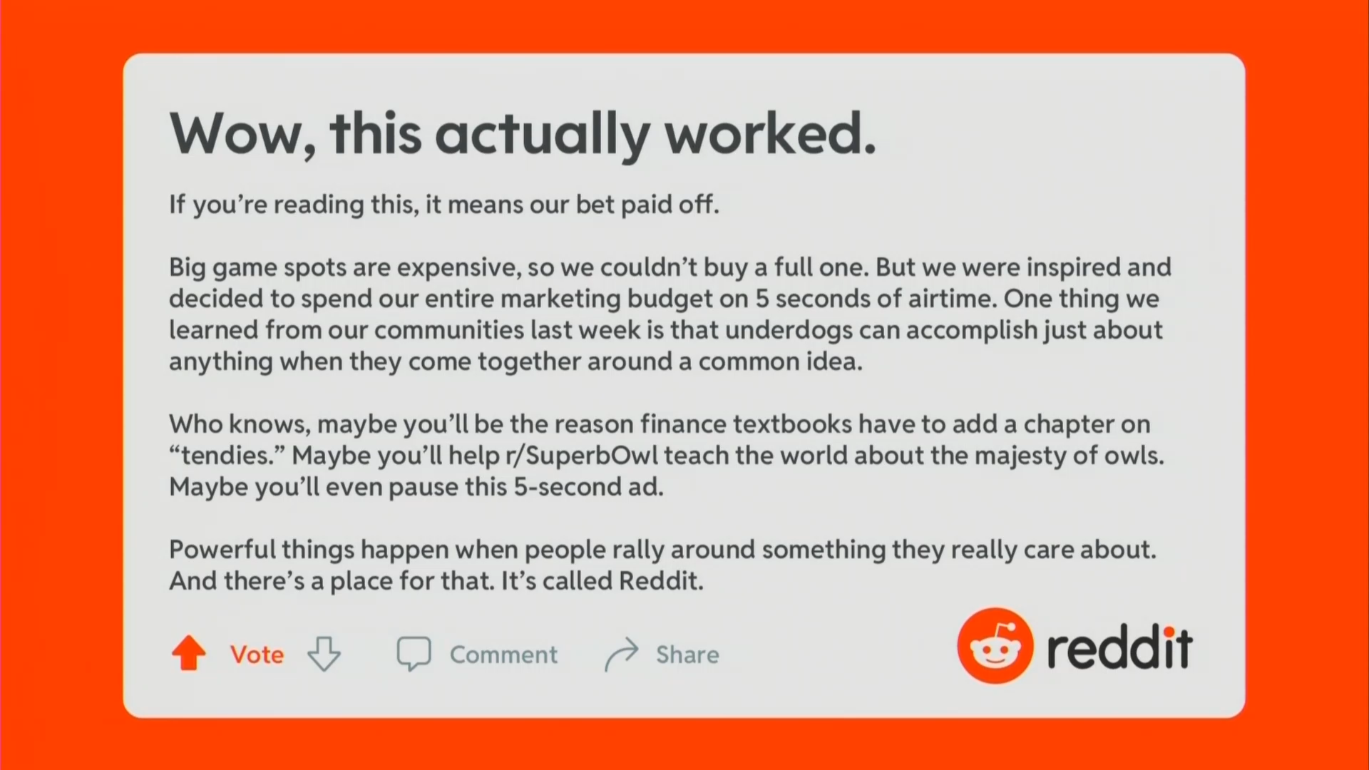 Reddit gives a nod to users who wreaked havoc on Wall Street in the shortest Super Bowl ad