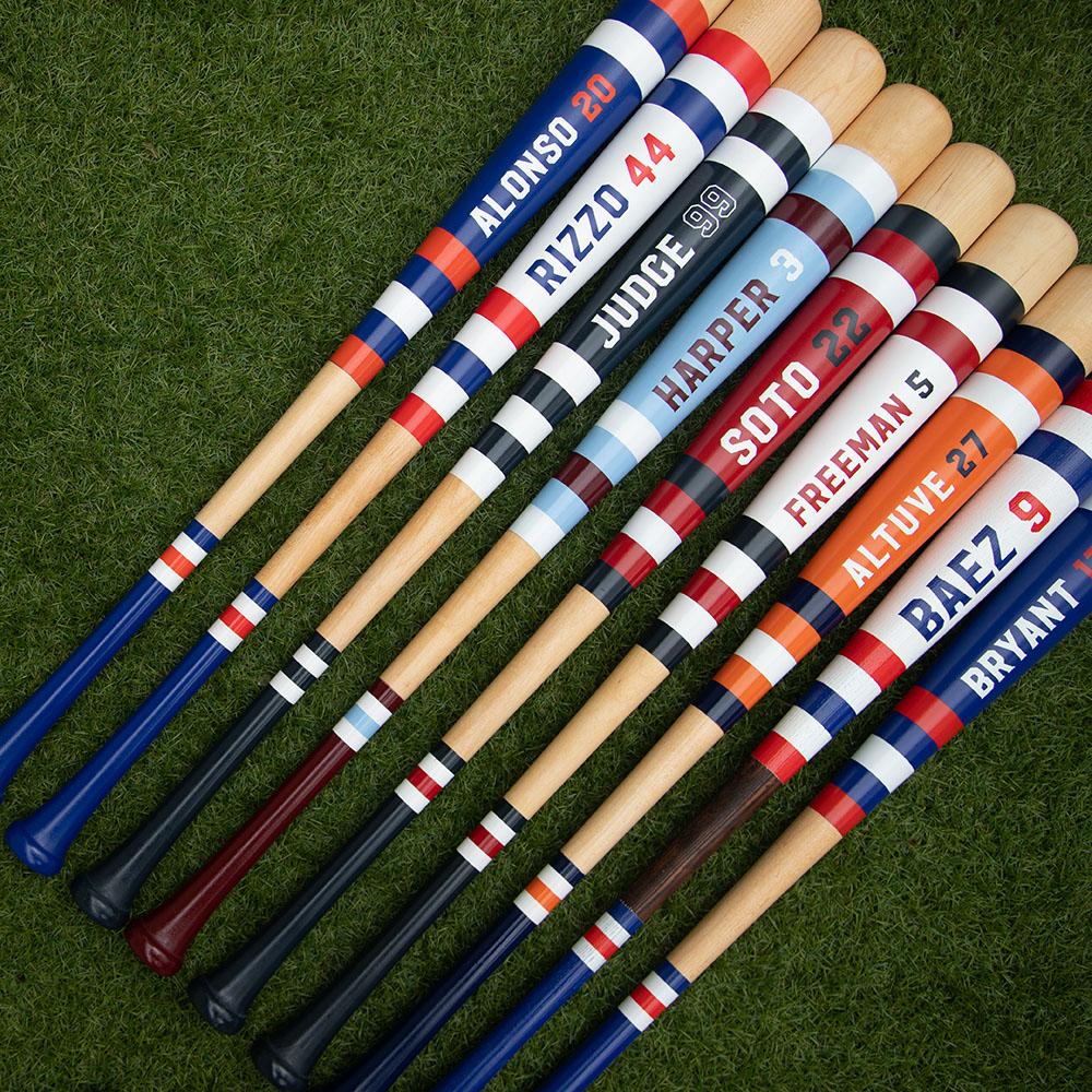 Mitchell Bat Co. striped baseball bats, hand-painted baseball bats