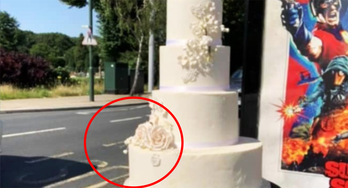 Photo of wedding cake on street stuns onlookers: 'Travesty'