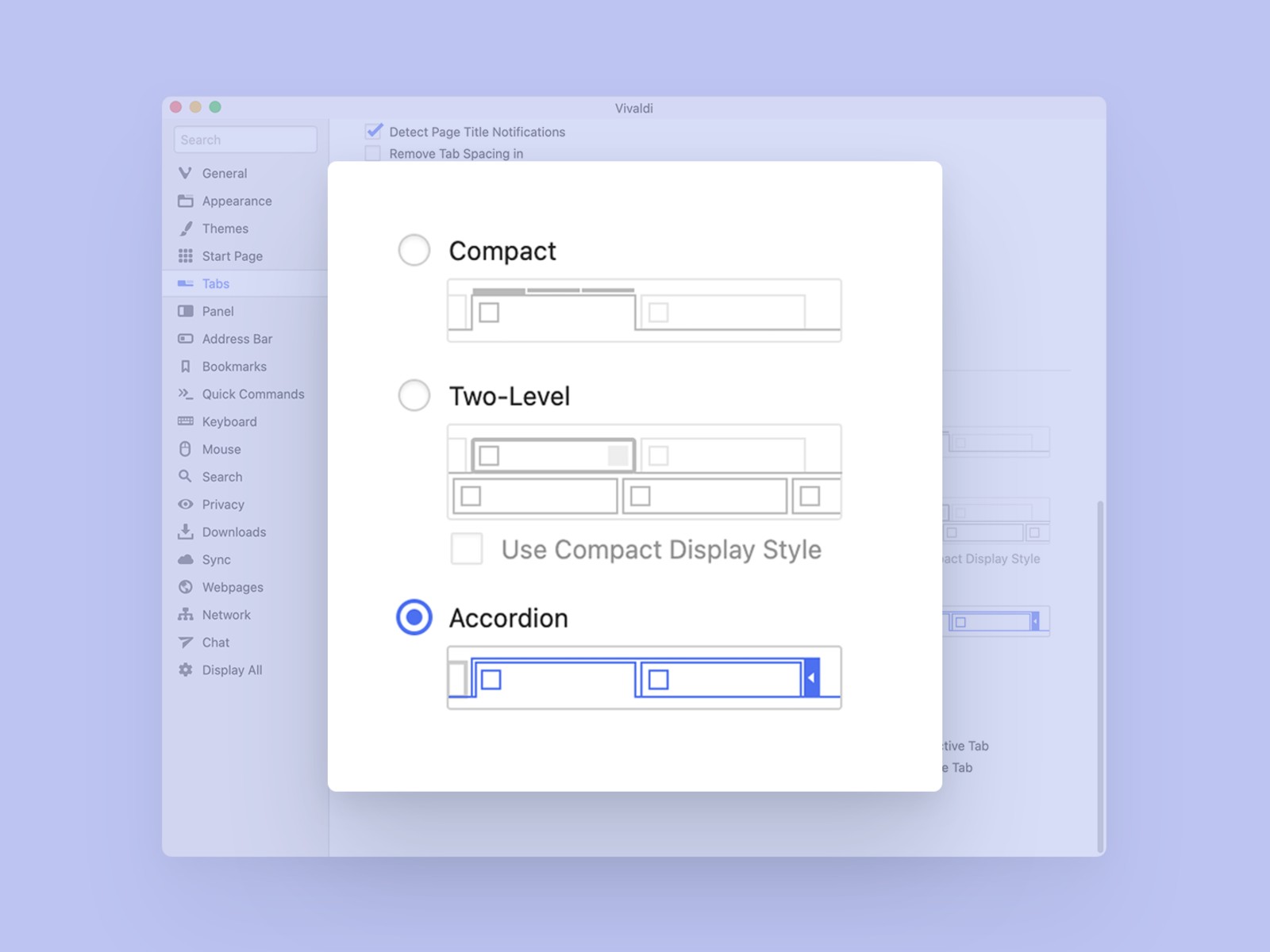 Accordion tab stack setting