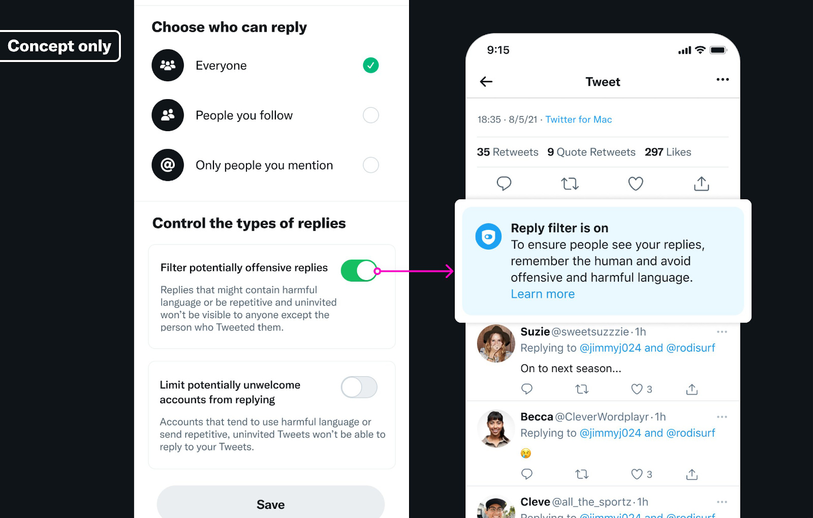 photo of Twitter shows off new concepts for filtering and limiting replies image