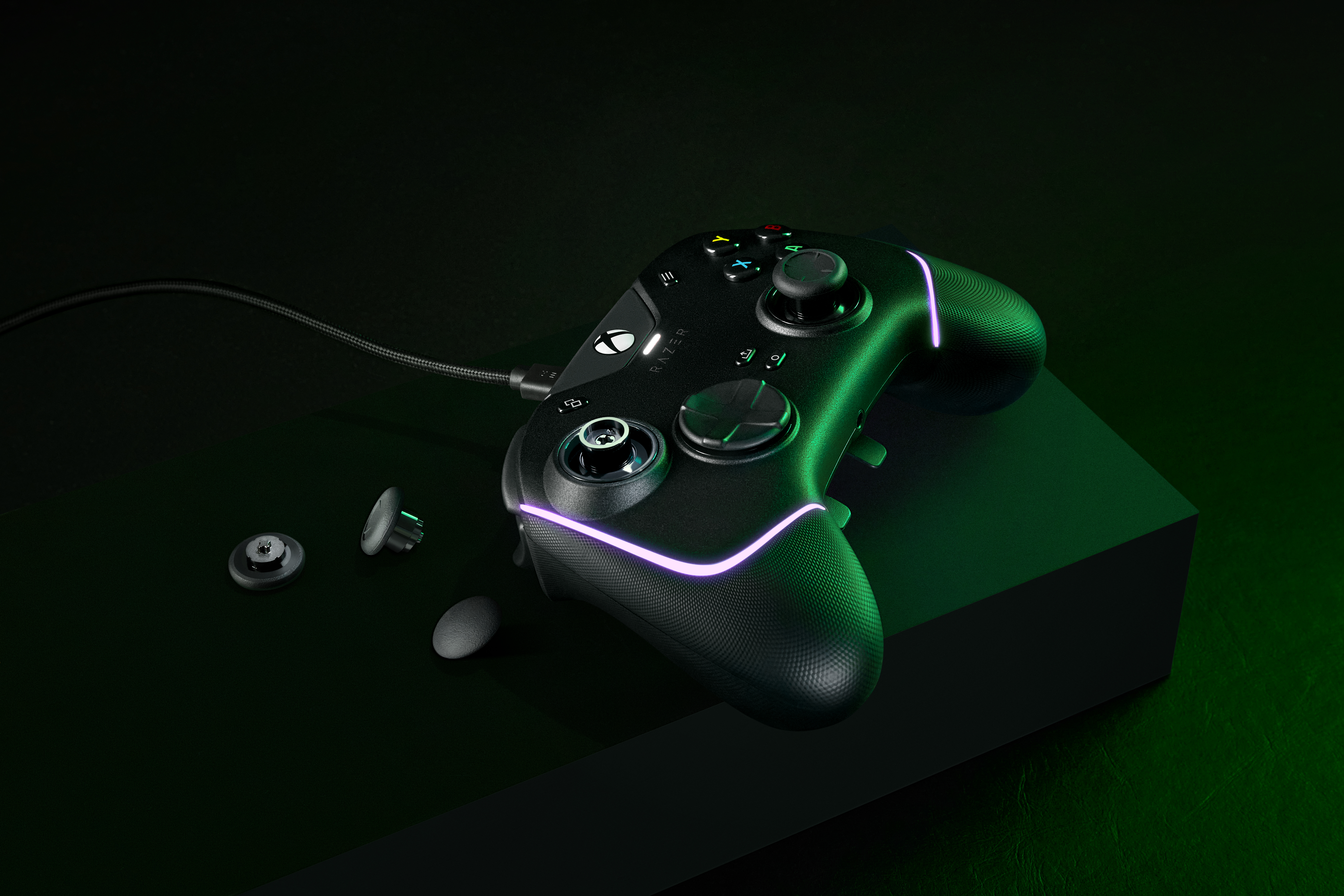 Razer Wolverine V2 Chroma in black with removable thumb sticks.