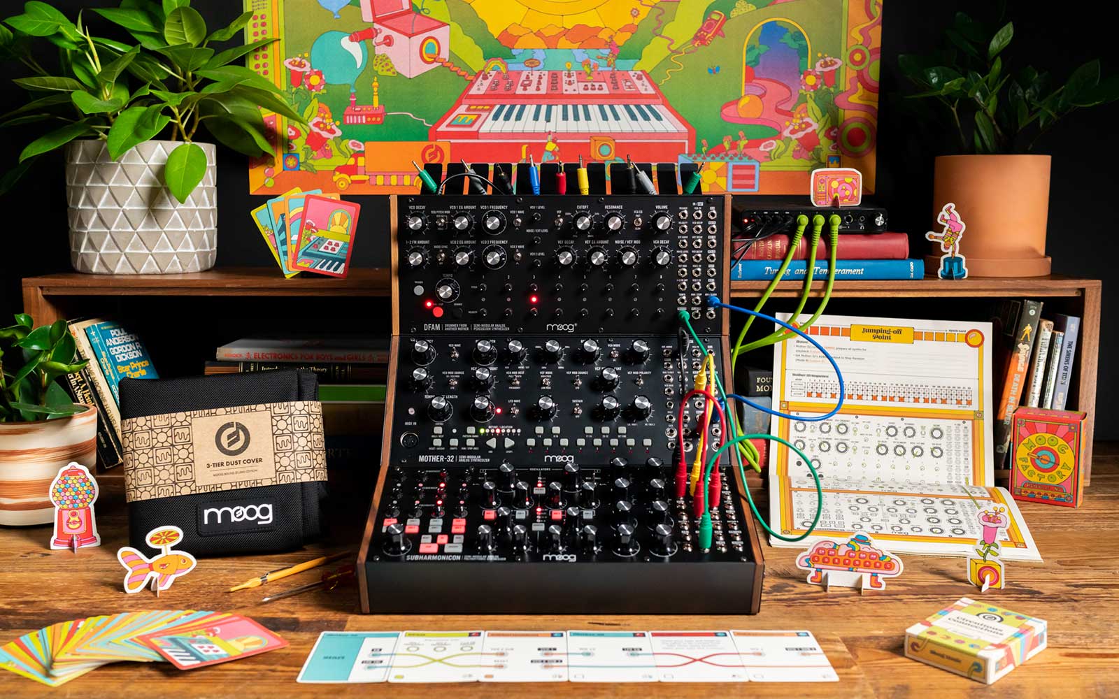 Moog's three-synth bundle teaches patching techniques with a card game
