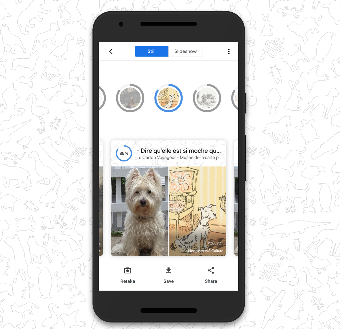 The Pet Portraits feature in the Google Arts & Culture app.