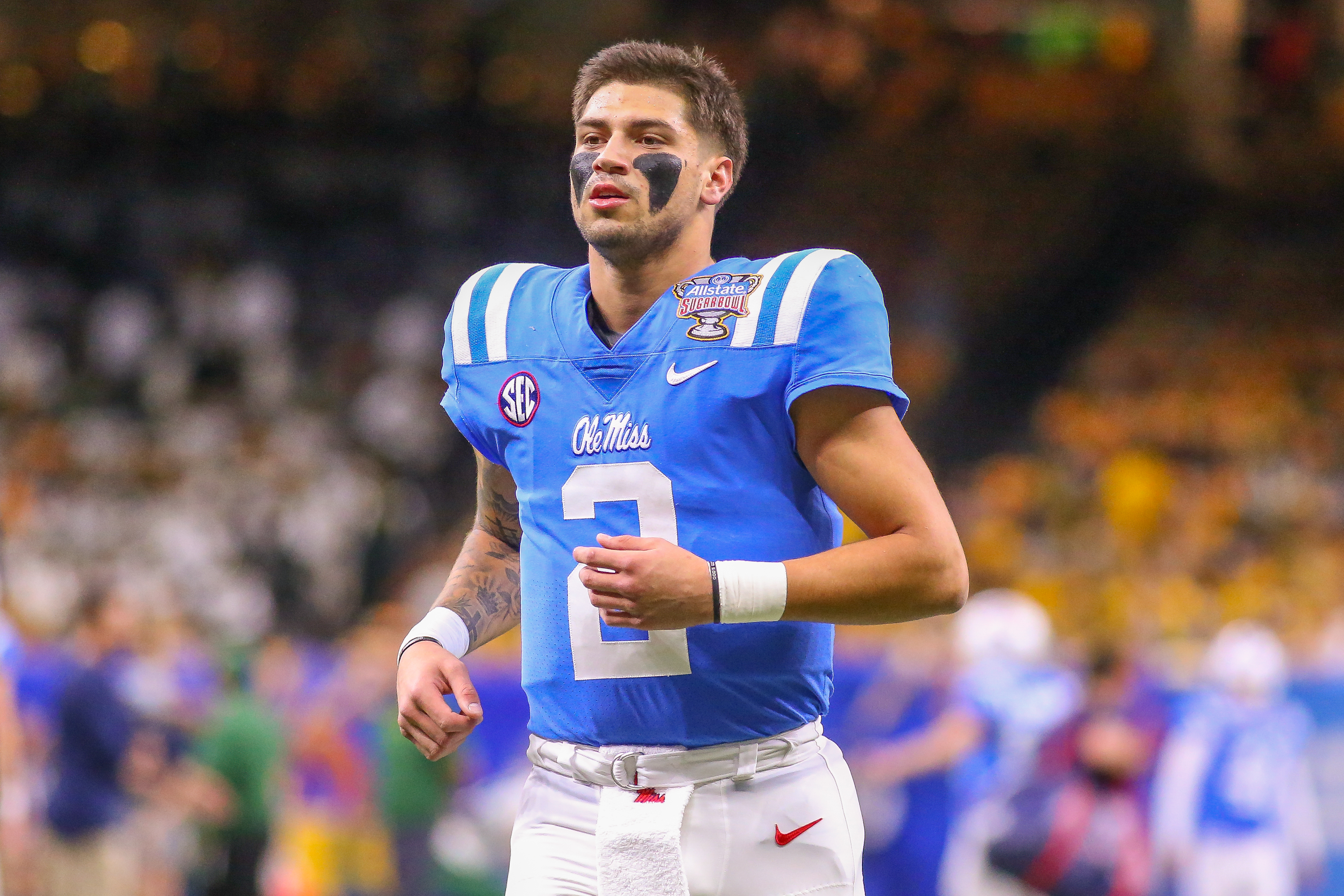 Matt Corral Ole Miss Rebels Unsigned Looks to Pass Photograph