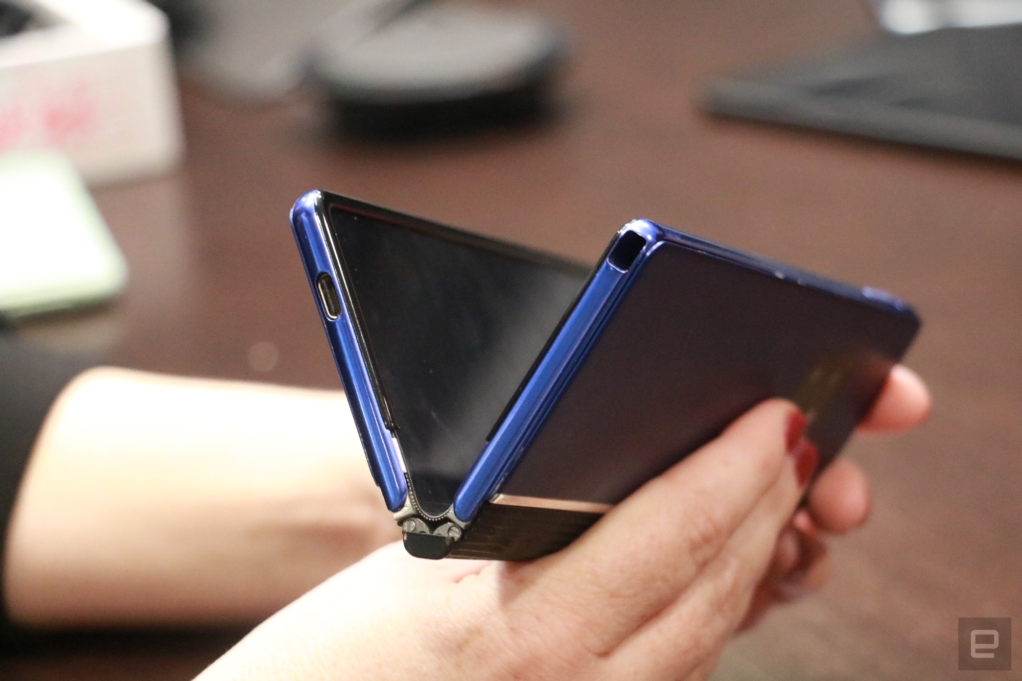 The TCL Ultra Flex prototype -- a foldable phone that can bend both inwards and outwards.