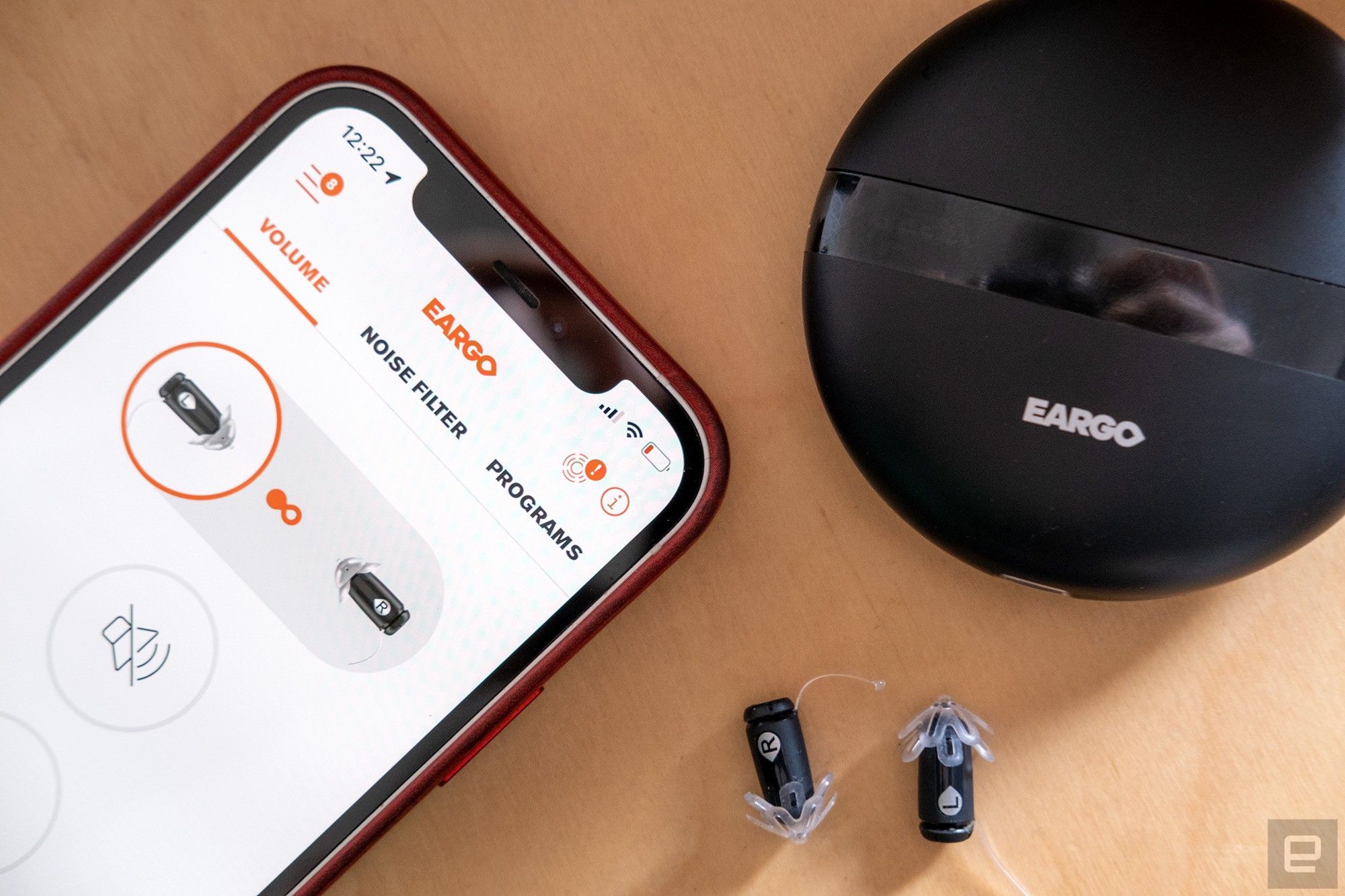 Eargo's mobile app running on the iPhone 12.