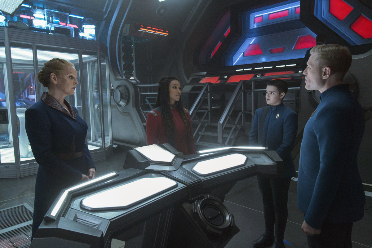 President Rillak, Michael Burnham, Adira and Paul Stamets