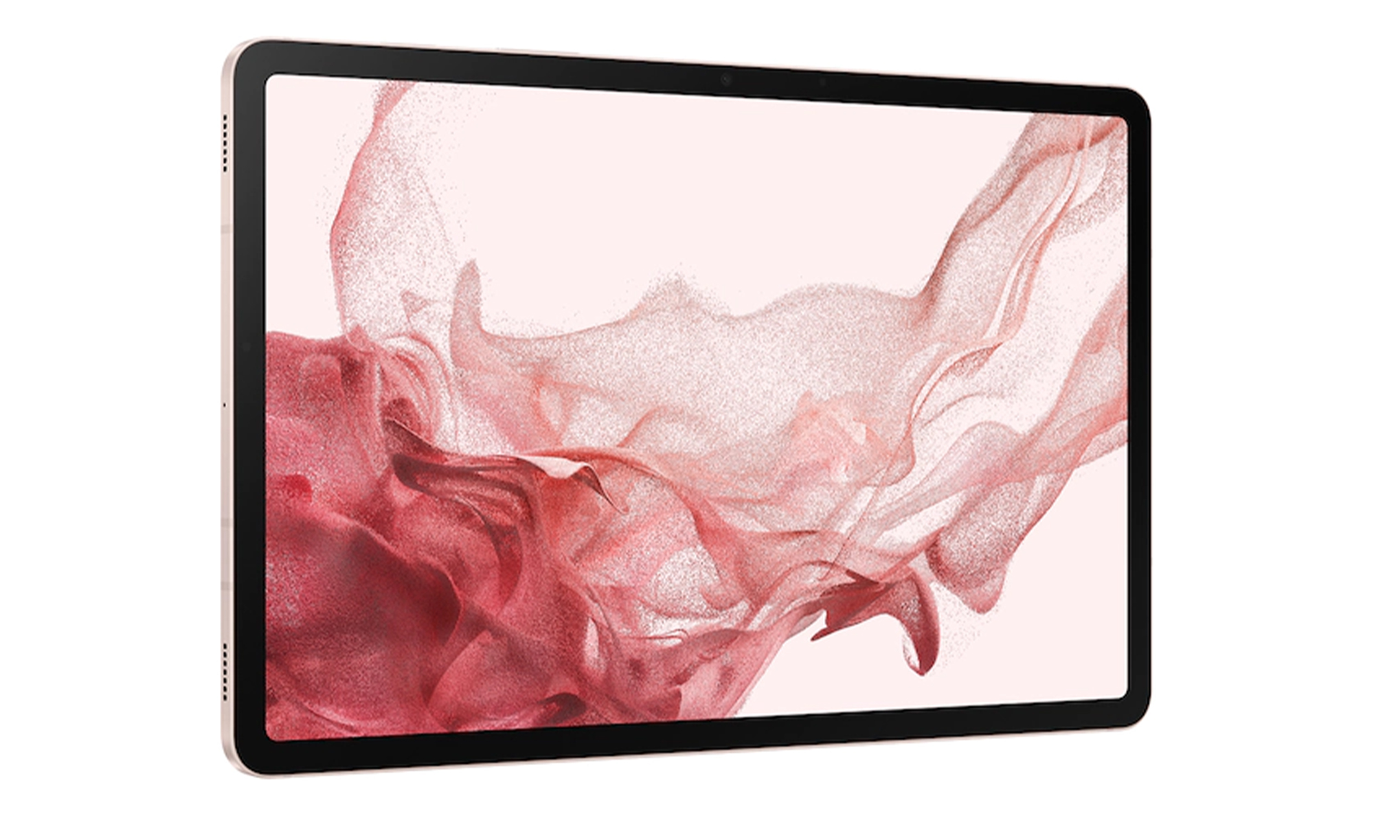 Samsung's Galaxy Tab S8 with a pink and red screen on a white background." data-uuid="fb04b7de-e140-3a58-ae62-e41615ab9f91