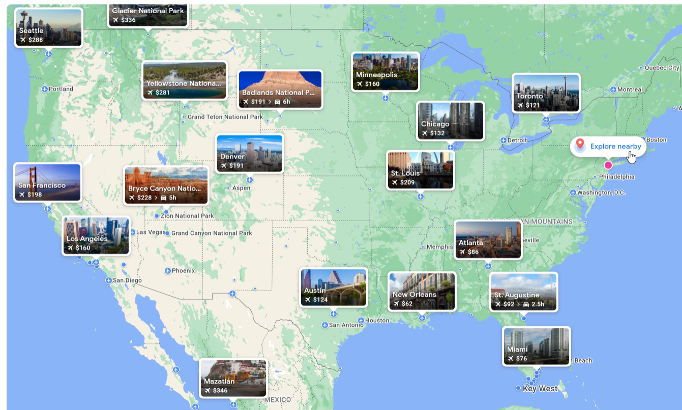 The Explore Nearby option in Google Travel