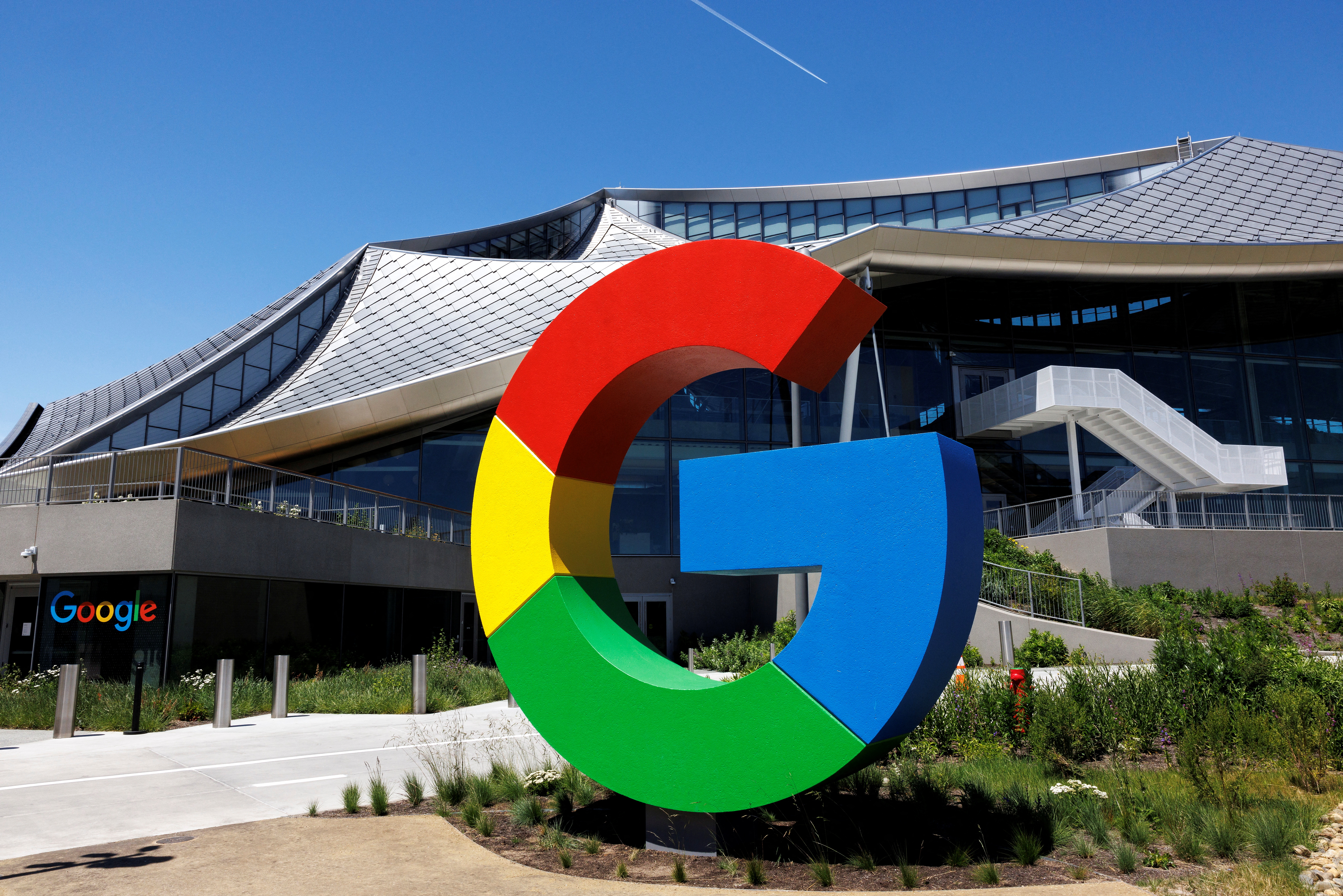 An exterior view of building BV100, during a tour of Google's new Bay View Campus in Mountain View, California, U.S. May 16, 2022. Picture taken May 16, 2022. REUTERS/Peter DaSilva