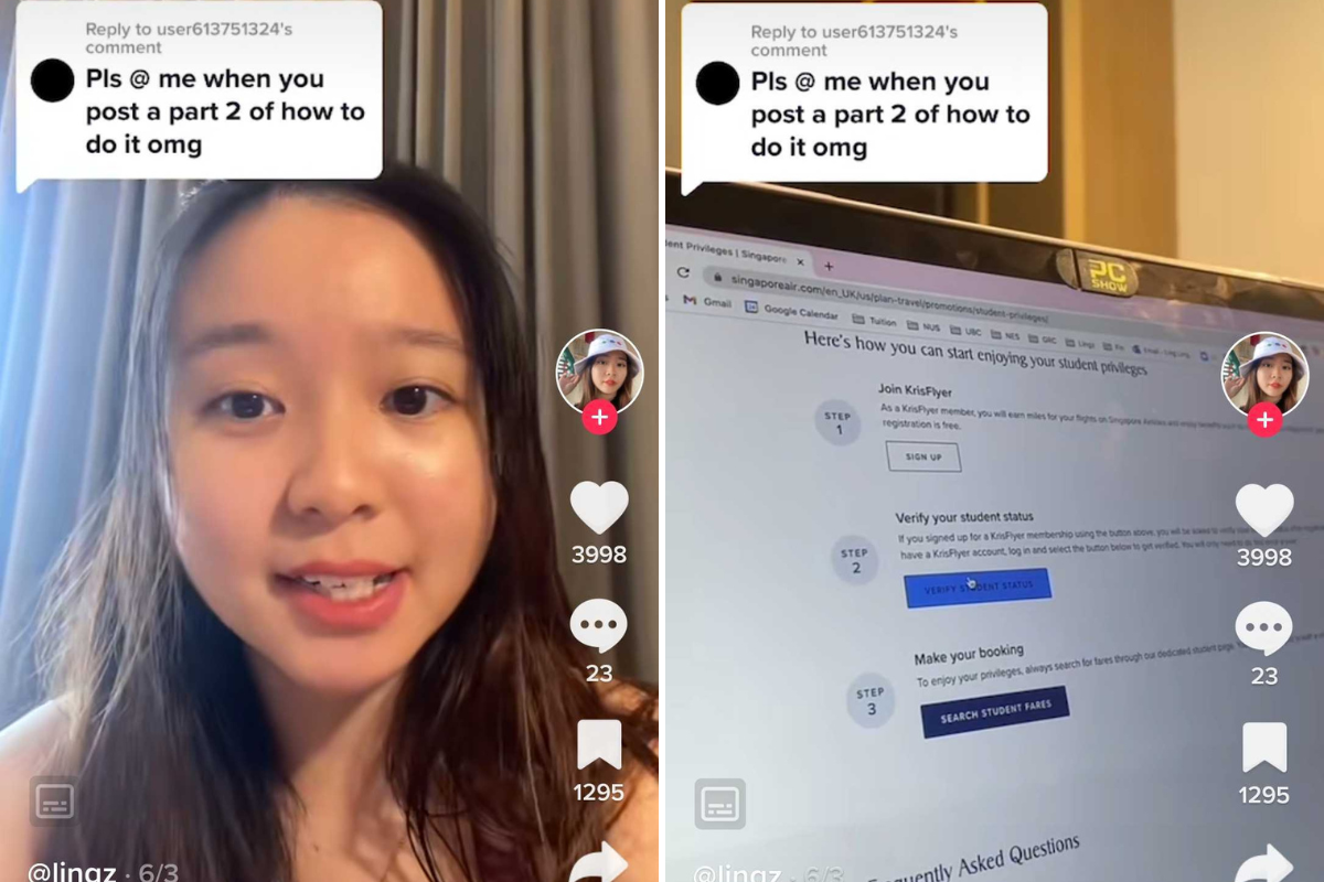 A Singaporean university student reveals how he gets SIA perks on TikTok