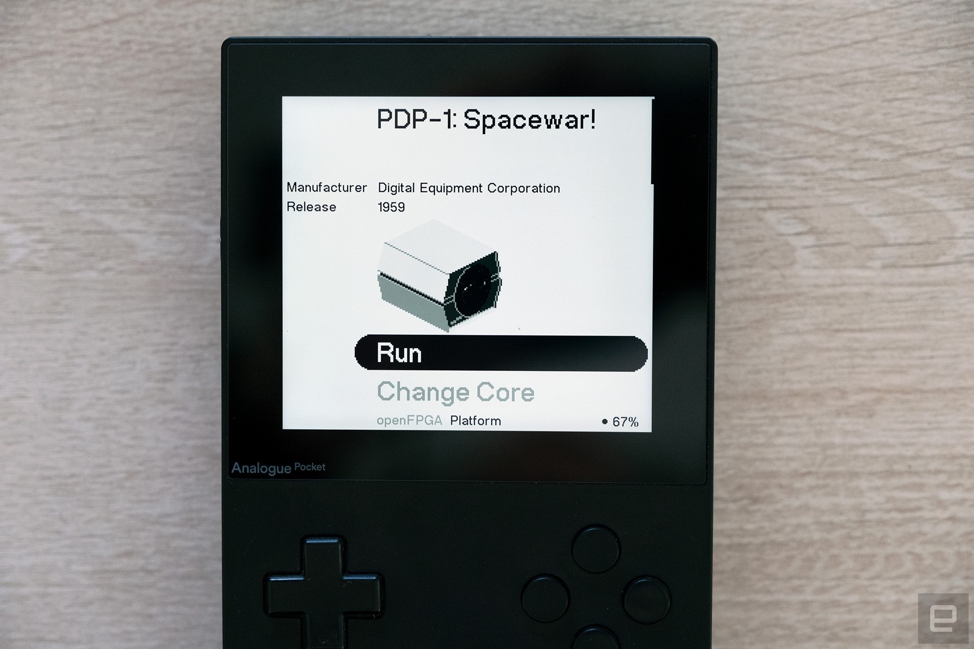 The Analogue Pocket gaming handheld shown with the first third party-developed core. This core allows Pocket owners to play one of the first every videogames - Spacewar!" data-uuid="85ec89fe-3308-309a-821e-cc1fe4bc8353