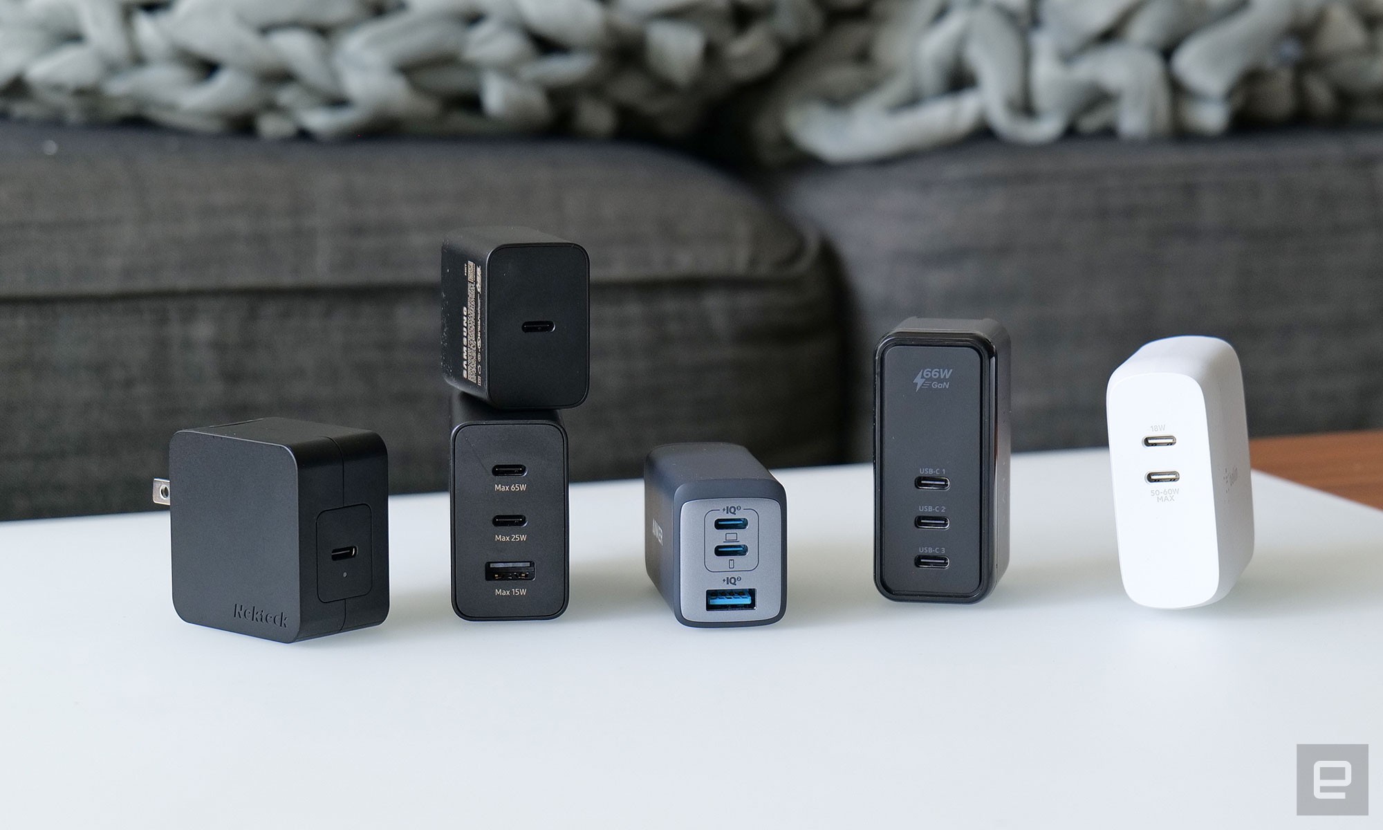 Anker once again takes the crown for our favorite 60-watt charger with the 715 (middle), because even though it's a bit more expensive than the Nekteck, it's smaller, has more ports, and features wider compatibility with more devices like the S22 Ultra." data-uuid="330cac08-598f-3924-aa77-d766d34ef0c7