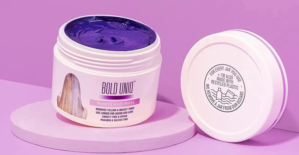 1. Purple Hair Mask for Blonde, Platinum & Silver Hair - Banish Yellow Hues: Blue Masque to Reduce Brassiness & Condition Dry Damaged Hair - Sulfate Free Toner - 7.27 Fl. Oz / 215 ml - wide 7