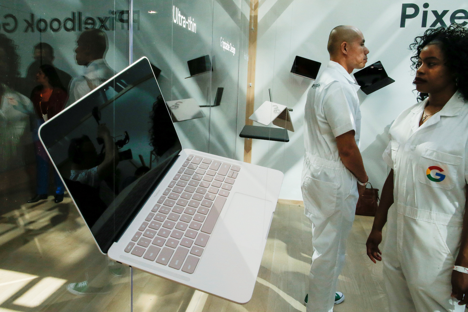 The new Google Pixelbook Go laptop is displayed during a Google launch event in New York City, New York, U.S., October 15, 2019. REUTERS/Eduardo Munoz