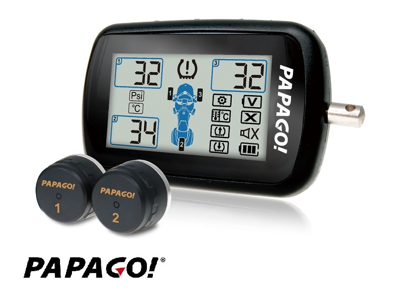 ▲PAPAGO! TireSafe M10E獨立型機車用胎壓偵測器，透過閃燈、鳴聲、震動等方式示警，提醒車胎異常。（圖片來源：Yahoo購物中心）