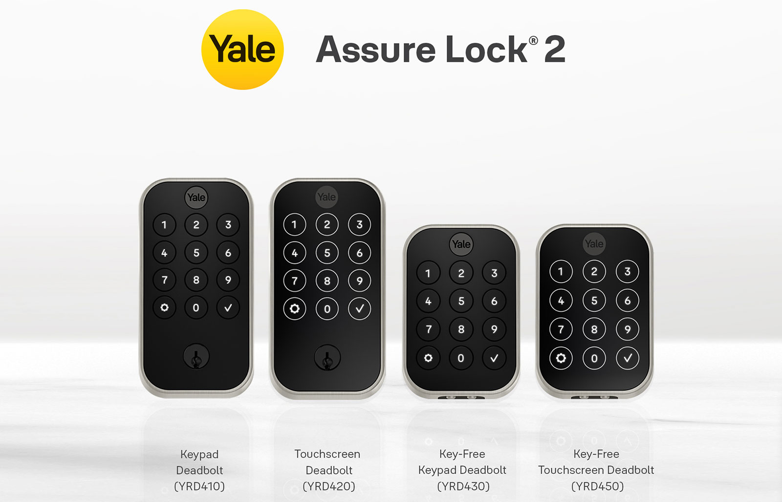 Yale's Assure Lock 2 will be available in four main models: a keypad with deadbolt, a touchscreen with deadbolt, a key-free keypad and a key-free touchscreen. " data-uuid="ad3d930e-ce5c-3855-afec-f64f073f03e6