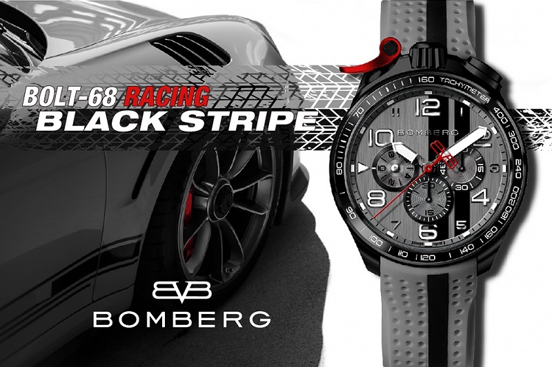 ▲Bomberg 水泥灰XL復古賽車計時手錶，與各大廠性能車車身用色同步。