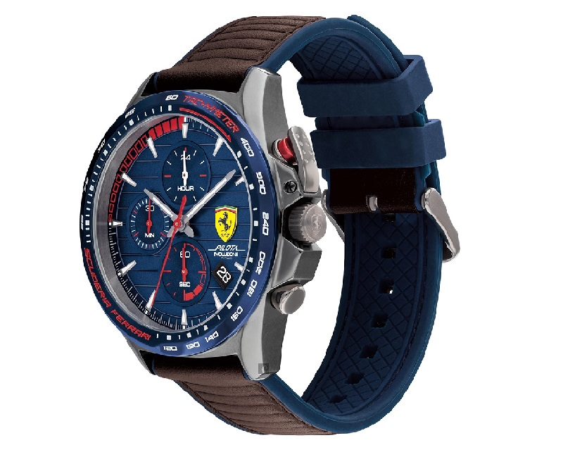 ▲Scuderia Ferrari 法拉利 Pilota Evo 賽車計時手錶FA0830848，細節滿載賽車元素。（圖片來源：Yahoo購物中心）