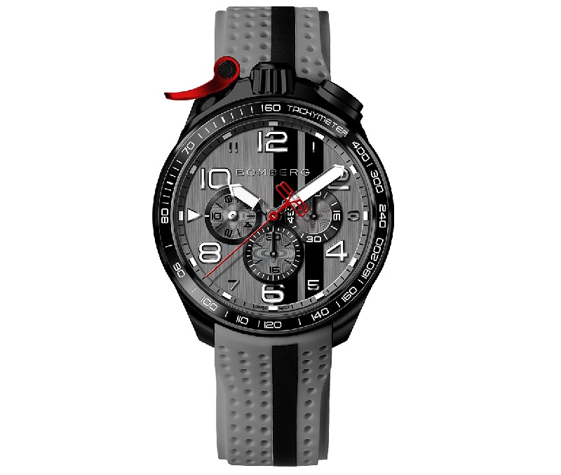 ▲Bomberg炸彈錶 Bolt-68 Racing水泥灰XL復古賽車計時手錶（BS45CHPBA.059-14.12），充滿陽剛味。（圖片來源：Yahoo購物中心）