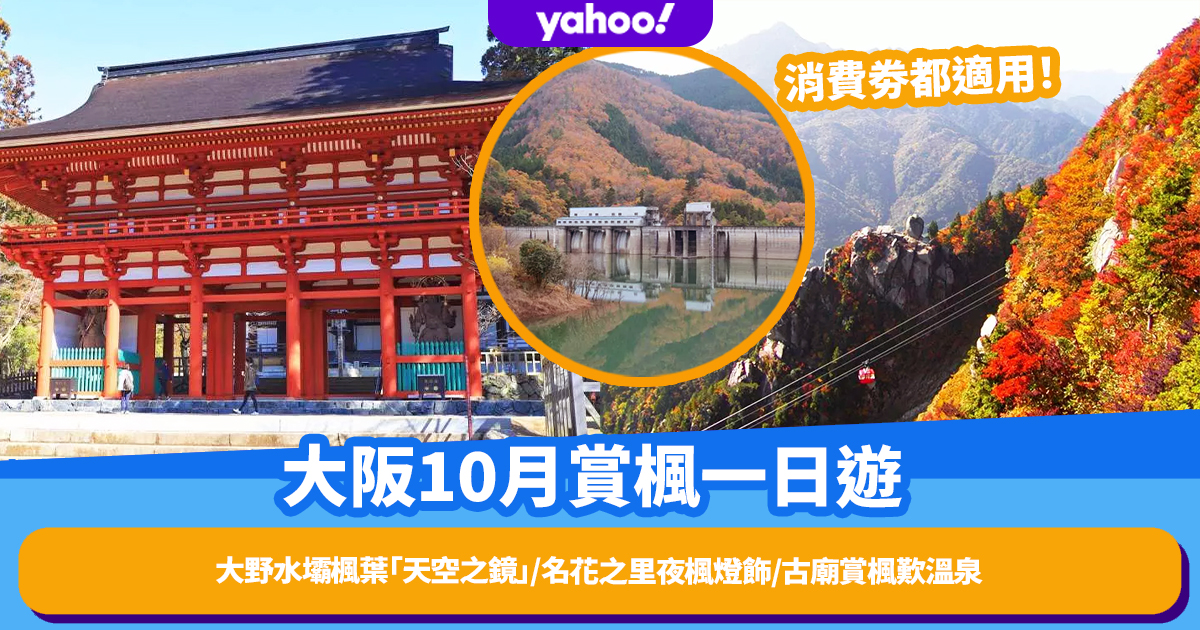 關西大阪10月賞楓一日遊旅行團低至 461起 大野水壩楓葉 天空之鏡 名花之里夜楓燈飾 古廟賞楓兼歎溫泉