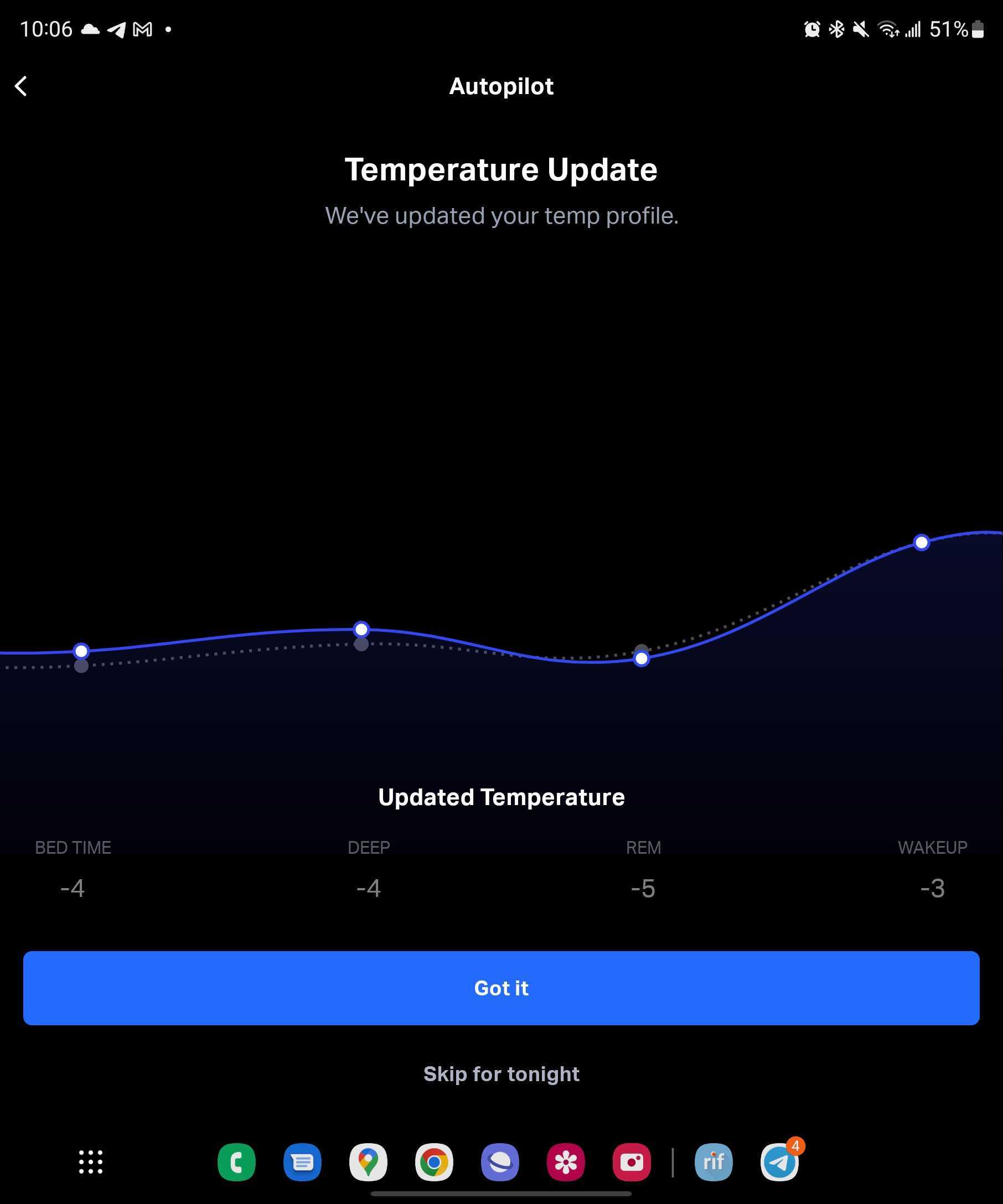 In the Eight Sleep app, you can set your beds temperature to various degrees of hot or cold, while the optional Autopilot features (which requires a $19 monthly subscription) can adjust temperatures automatically. " data-uuid="5fd044e6-ab06-366d-9c36-675ace0534be