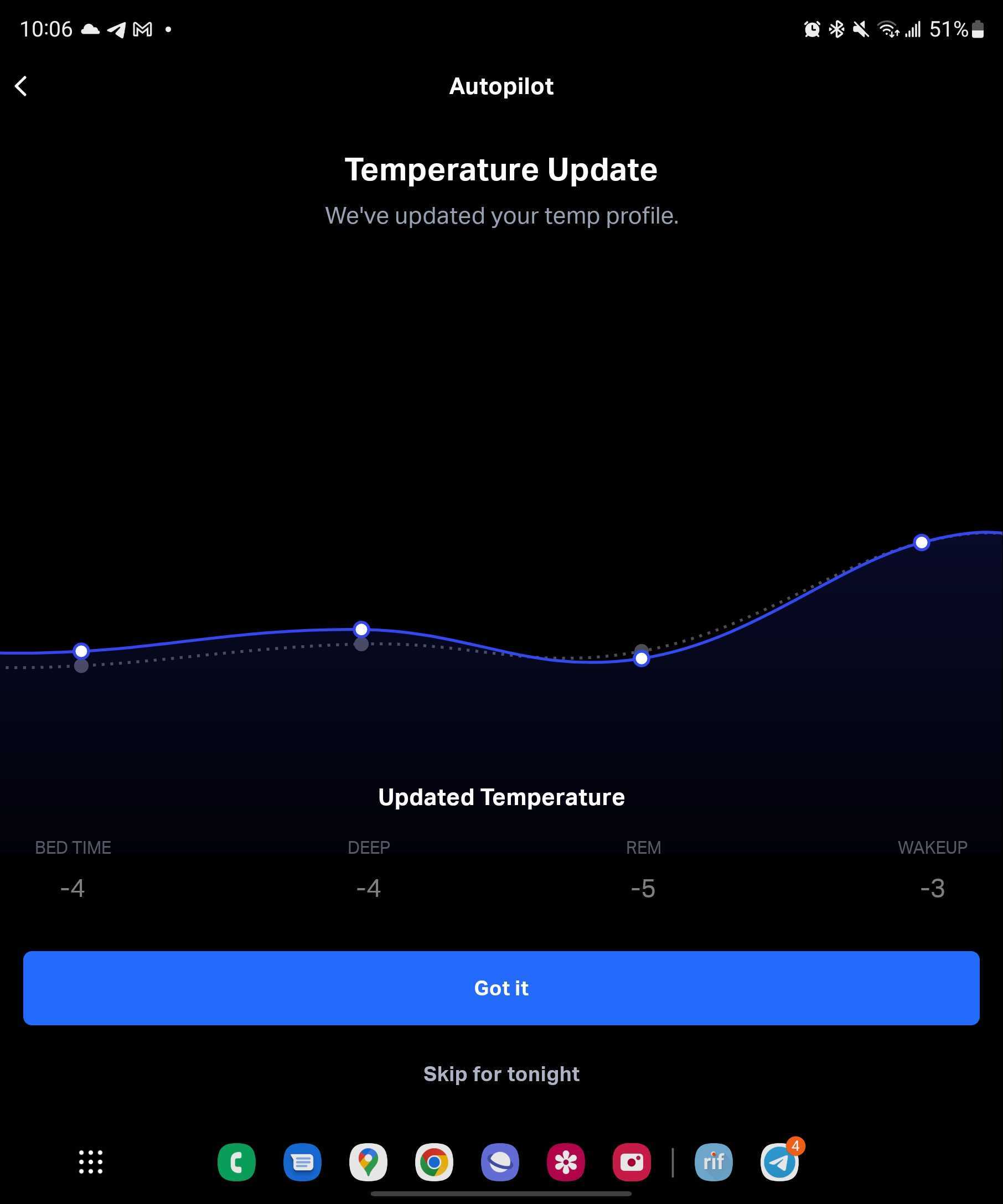 In the Eight Sleep app, you can set your beds temperature to various degrees of hot or cold, while the optional Autopilot features (which requires a $19 monthly subscription) can adjust temperatures automatically. 