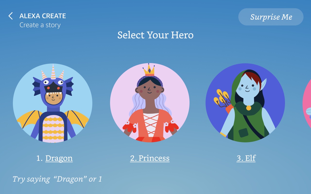 Alexa lets children choose a hero at the center of their story.