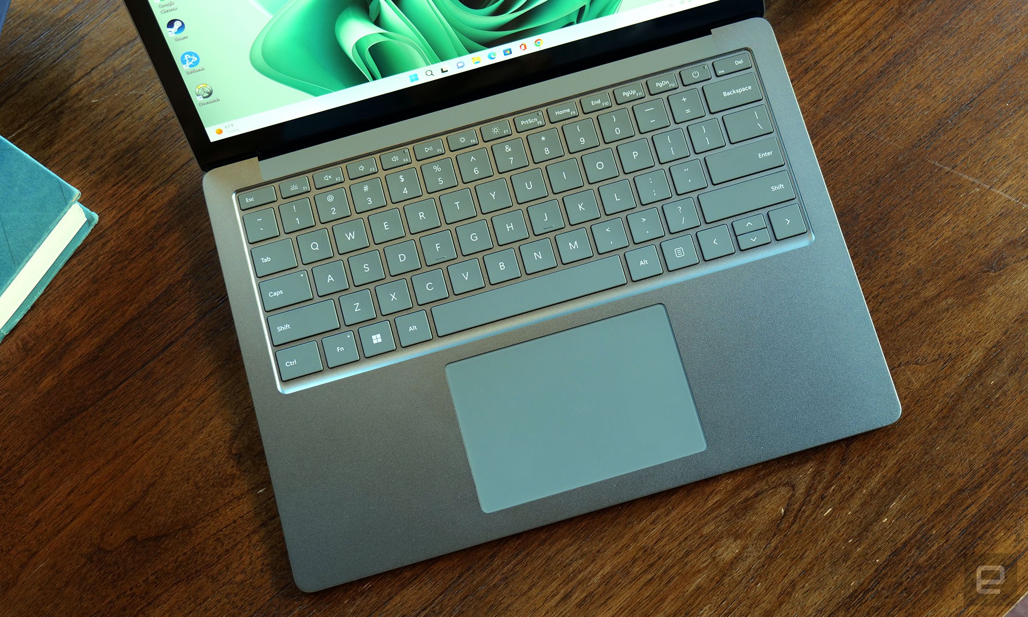 While the Surface Laptop 5's keyboard isn't quite as large as what you'd get on a MacBook, there's still a lot of room to mouse around and the keyboard feels great. " data-uuid="bb3baab8-cc94-332e-8509-95623a163933