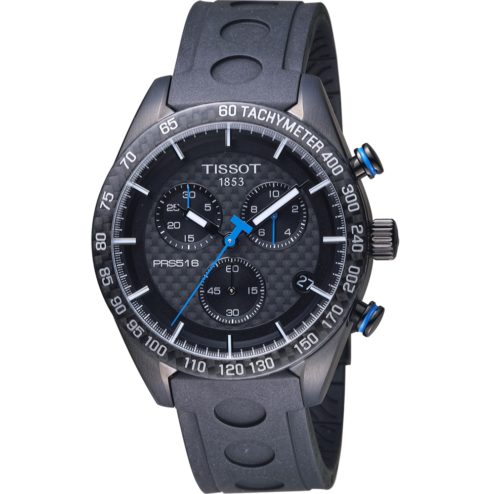 ▲TISSOT PRS 516 賽車元素計時腕錶 T1004173720100，異材質交融揮灑黑色魅力。（圖片來源：Yahoo購物中心）