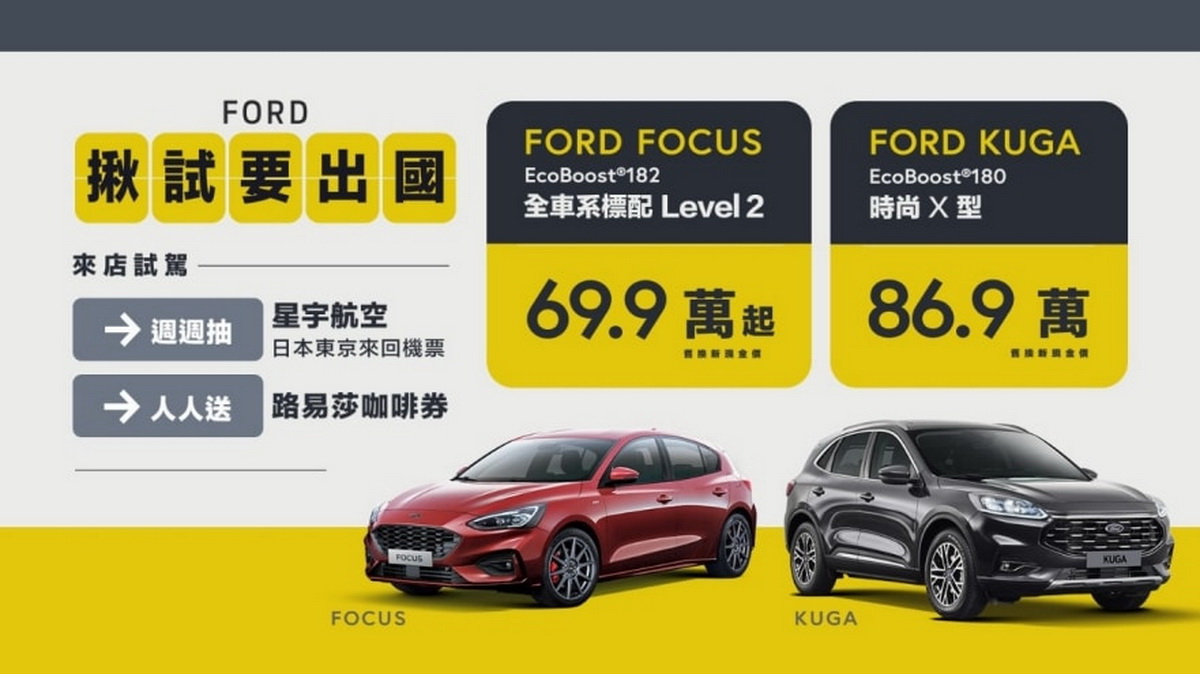 圖／FORD「揪試要出國」試駕抽日本東京來回機票。