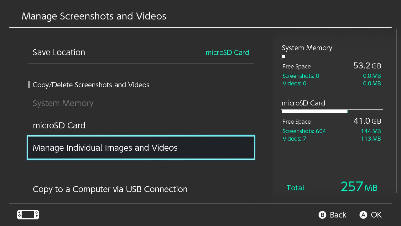 A capture of the Manage Screenshots and Videos menu on the Nintendo Switch." data-uuid="fac6f29e-1ebd-3908-90f1-37bae8648542