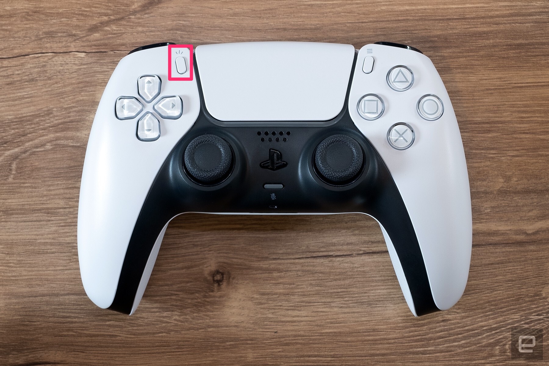 A photo of the PlayStation 5 DualSense controller, with the Create button highlighted." data-uuid="3f817f65-2a0b-38b8-b736-02f57da39532