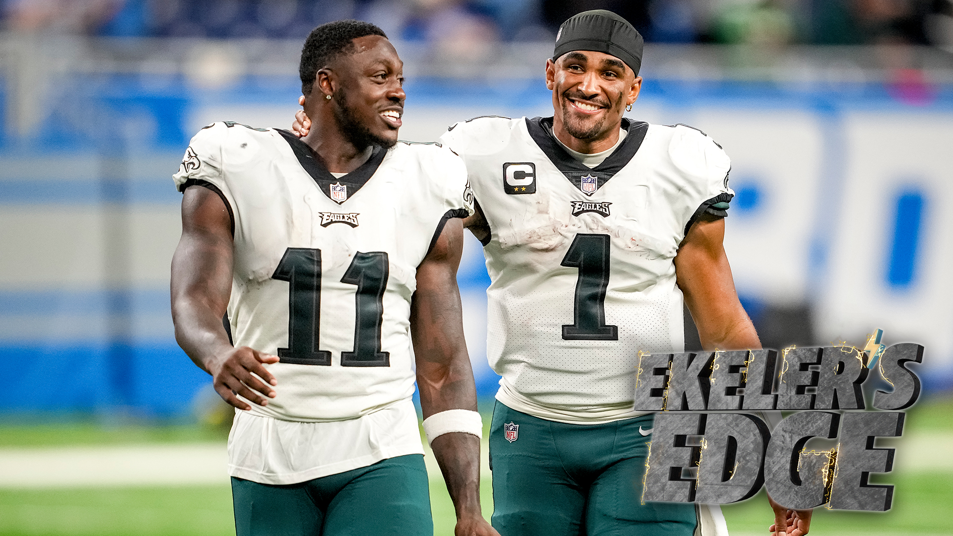 Philadelphia Eagles wide receiver A.J. Brown (11) and quarterback