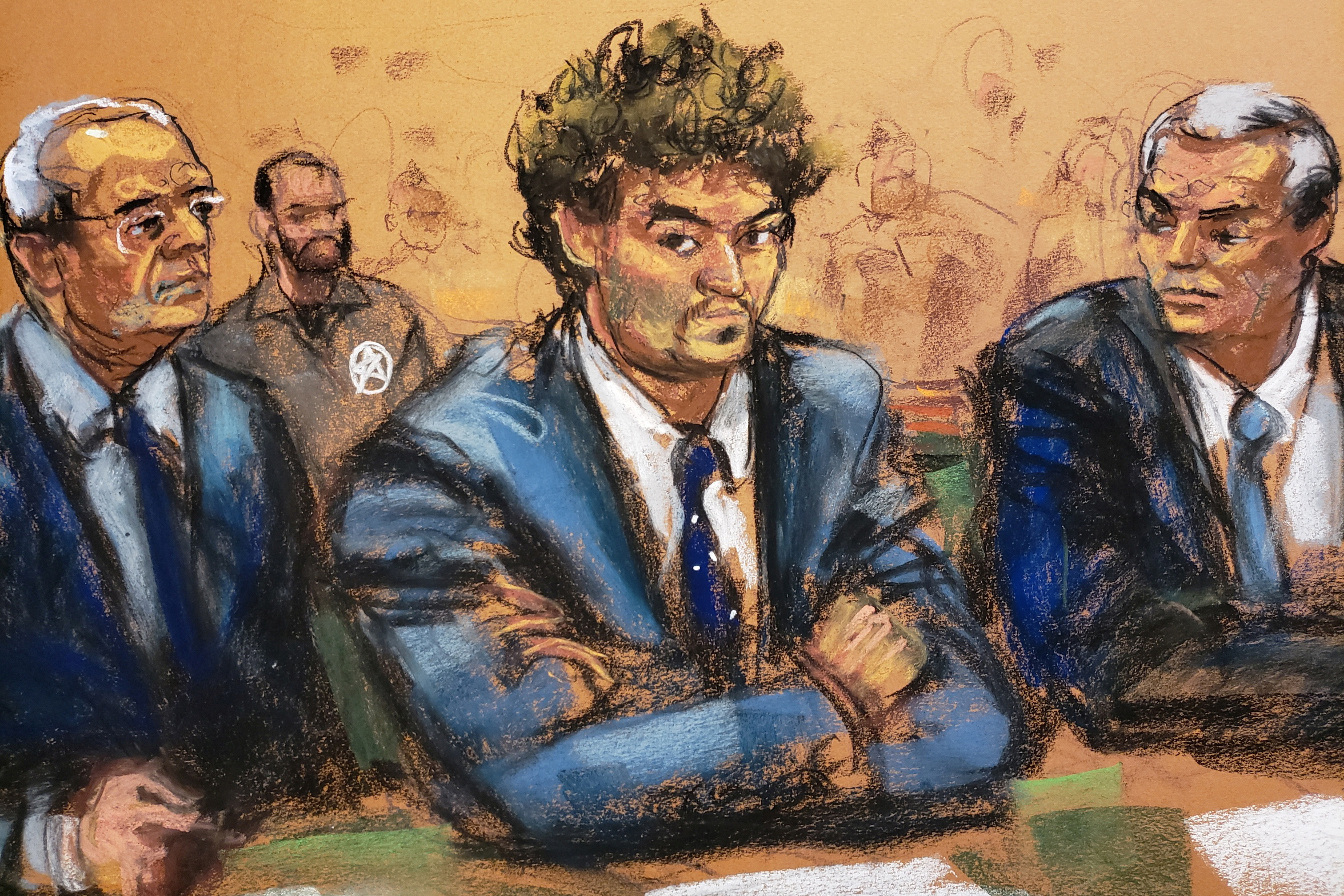 Sam Bankman-Fried, founder and former CEO of crypto currency exchange FTX, sits after his extradition from The Bahamas with his attorneys Mark Cohen and Christian Everdell at his arraignment hearing in Manhattan federal court in New York City, U.S., December 22, 2022 in this courtroom sketch. REUTERS/Jane Rosenberg" data-uuid="eec0eff4-78ba-3eae-b9e0-c3f623697b59