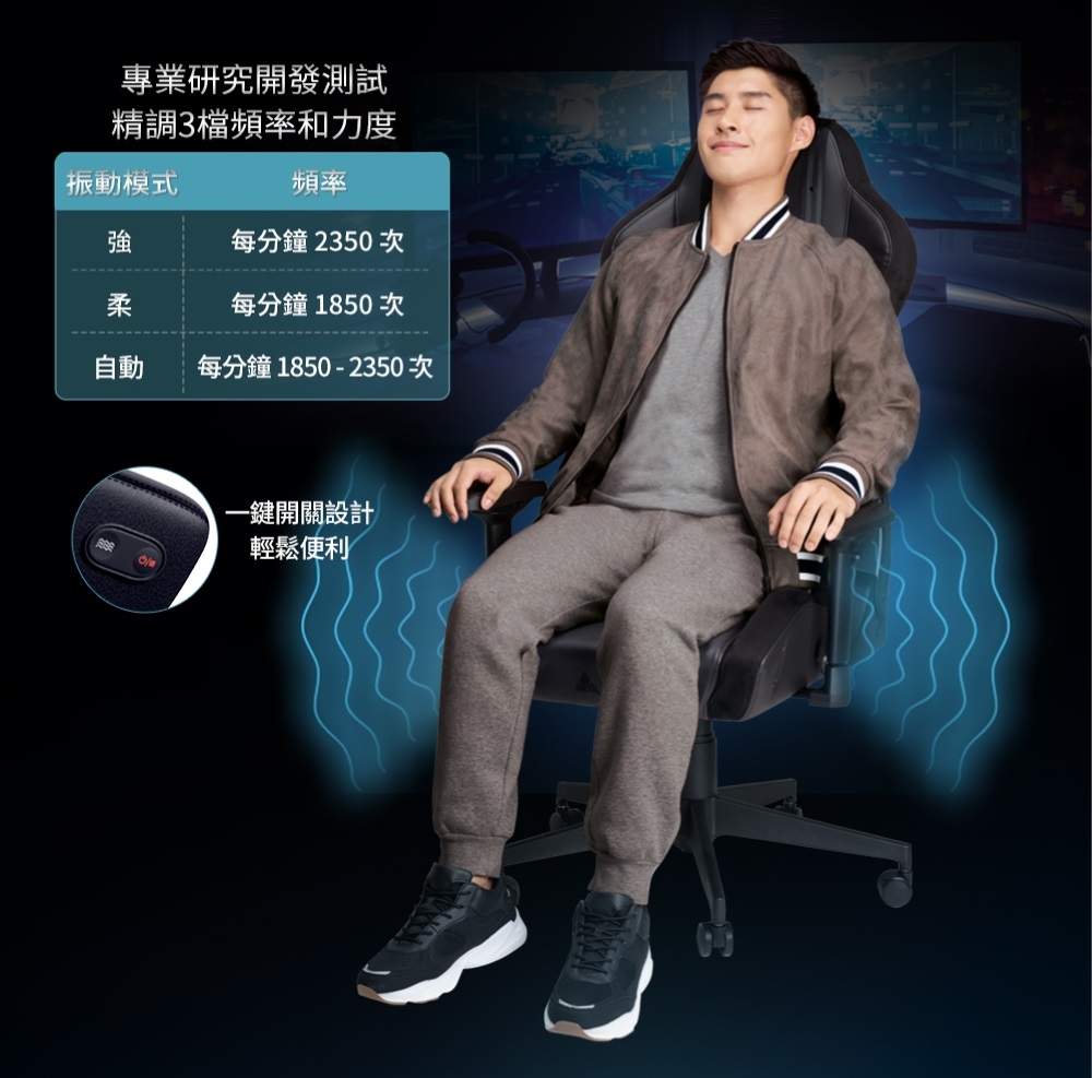 ▲OSIM 電競天王椅S具坐墊式深層震動按摩功能。（圖片來源：Yahoo購物中心）