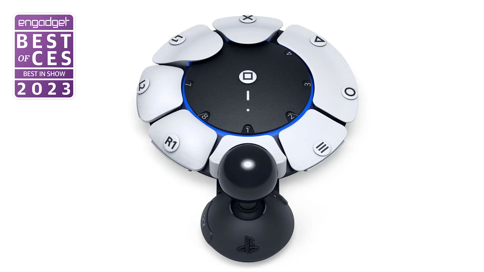 The round accessibility game controller Project Leonardo for PS5 against a white background.<br />" data-uuid="b9a9543c-8e46-395a-8ba9-8628d0c79eba