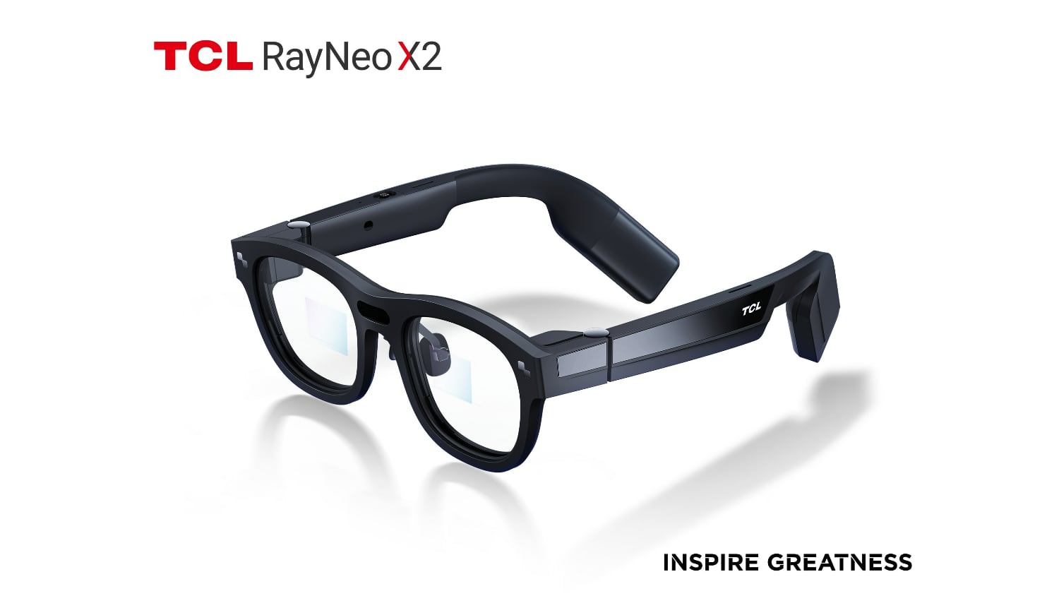 PR image of the TCL RayNeo X2 AR glasses with the product name and phrase " data-uuid="0722bccd-f5b8-3919-8af8-750a5dc449c5
