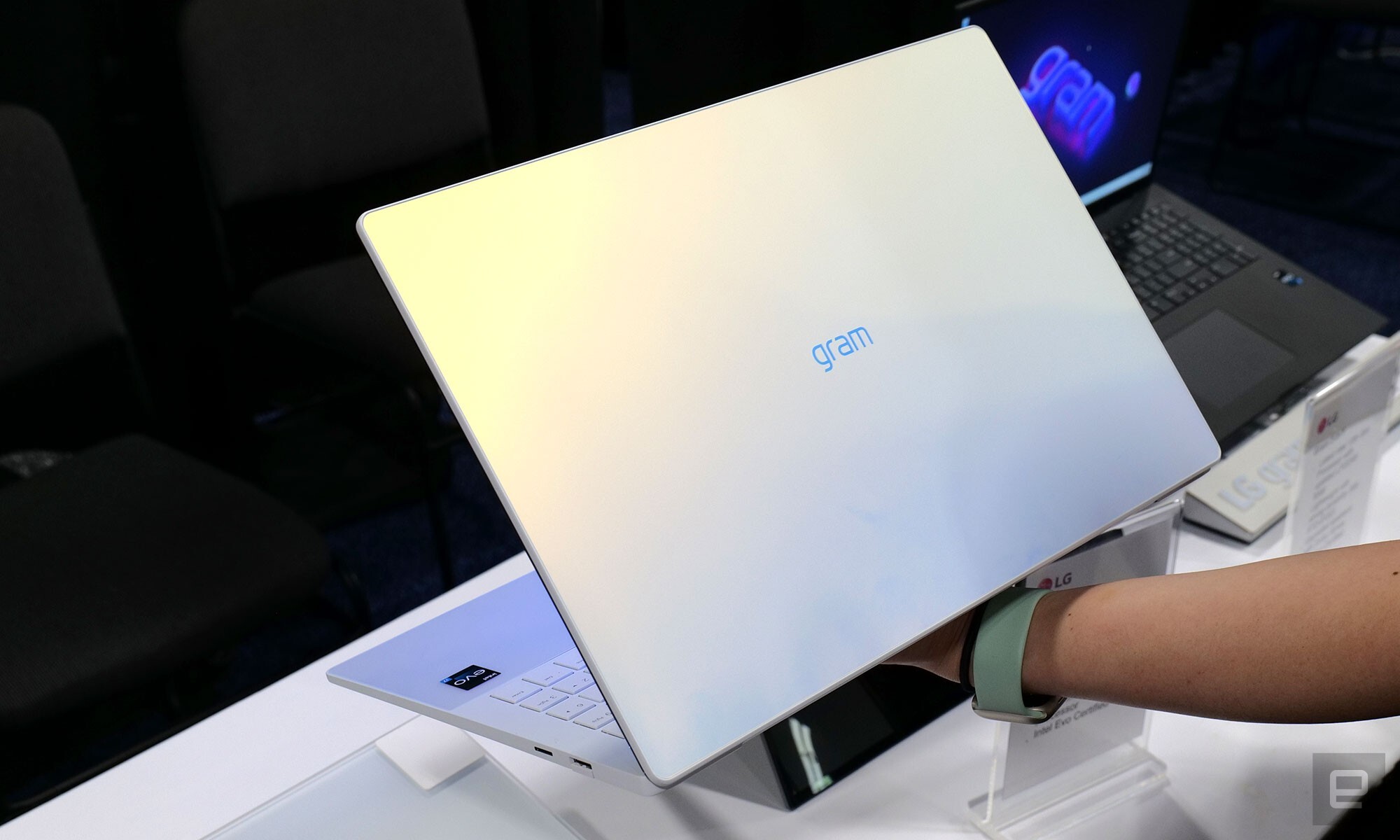 The LG Gram Style is an iridescent 16-inch laptop with a disappearing trackpad