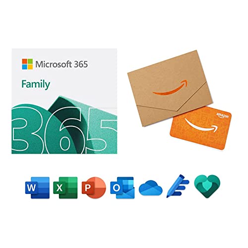 Подписка на Microsoft 365 для семьи на 12 месяцев + подарочная карта Amazon на 50 долларов США