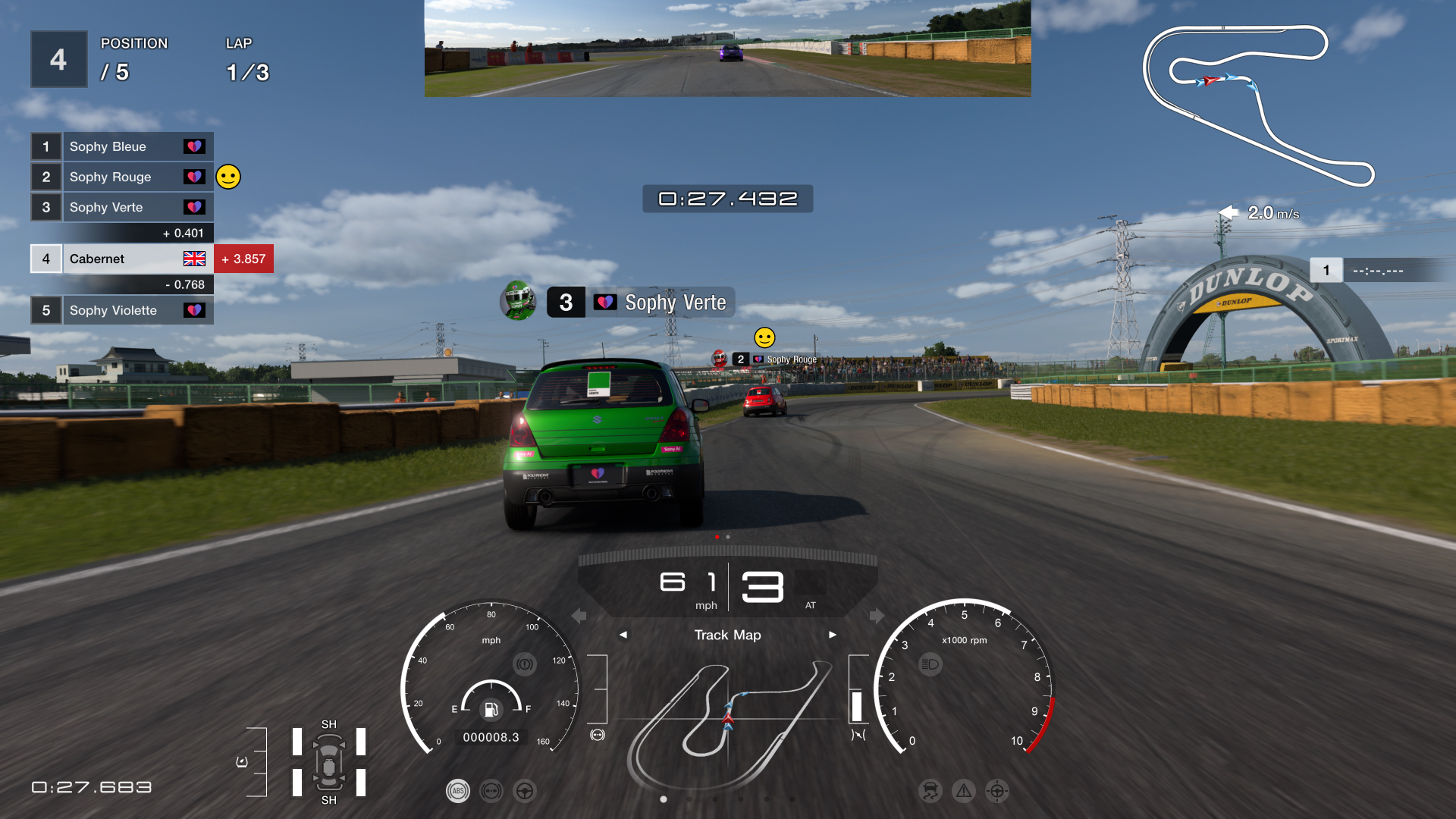 Screenshots of various aspects of the GT Sophy racing experience
