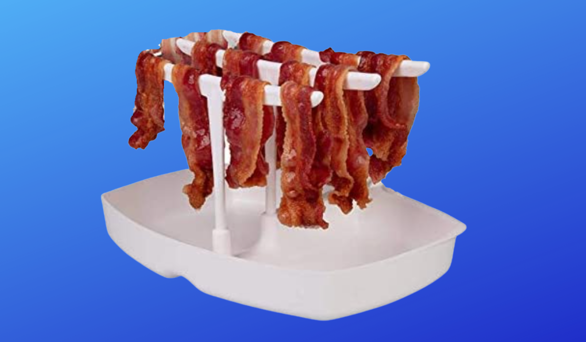  The Original Makin Bacon Microwave Bacon Dish - Makes Crispy  Bacon in Minutes - Simple, Quick, and Easy to Use - Reduces Fat Content for  a Healthier Meal - Molded in