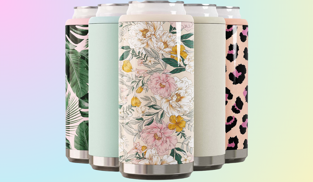 Her Floral Initial Stainless Steel Koozie Set