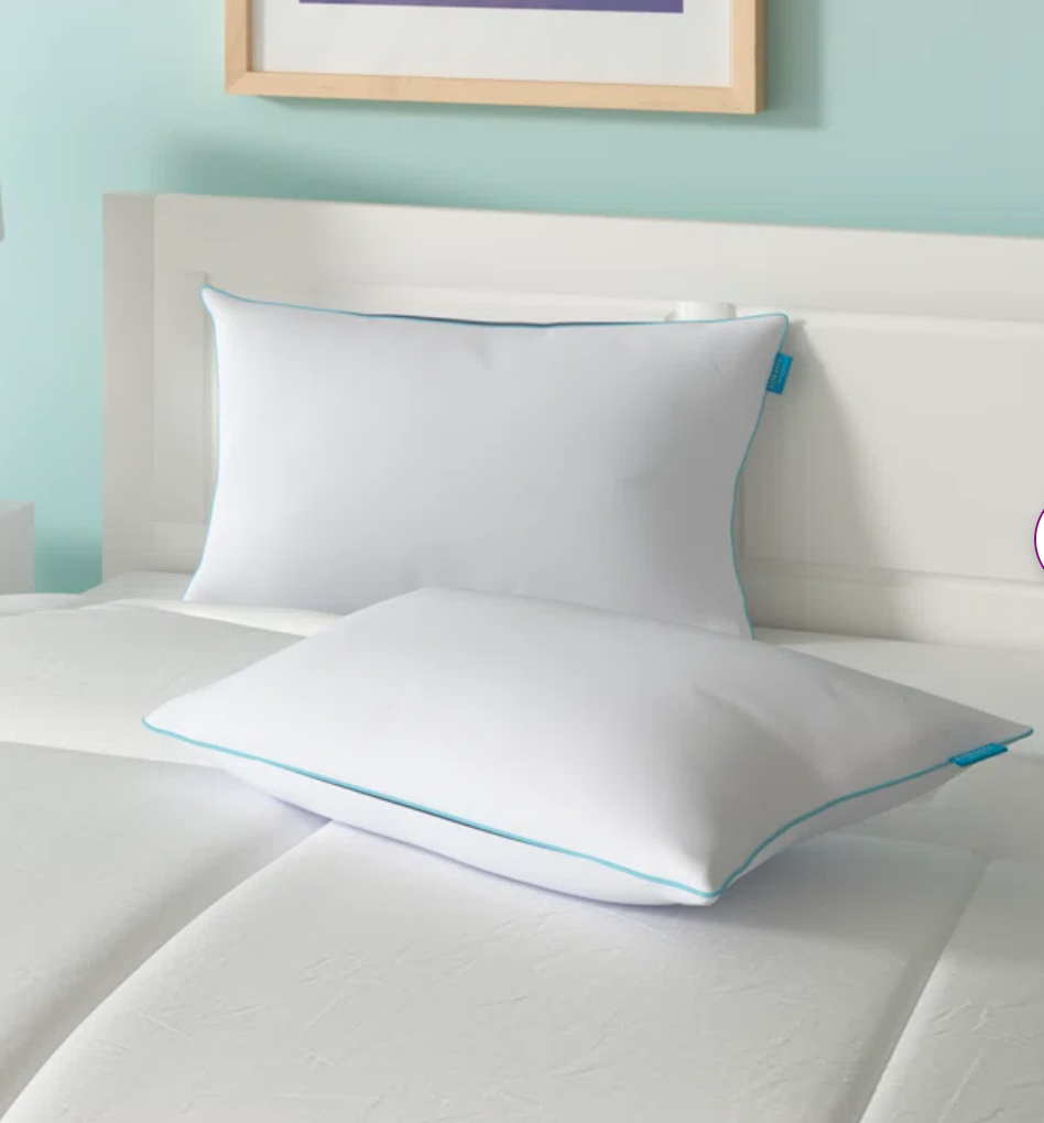 Wayfair Sleep Encased Cooling Shredded Memory Foam Medium Support Pillows on top of a bed