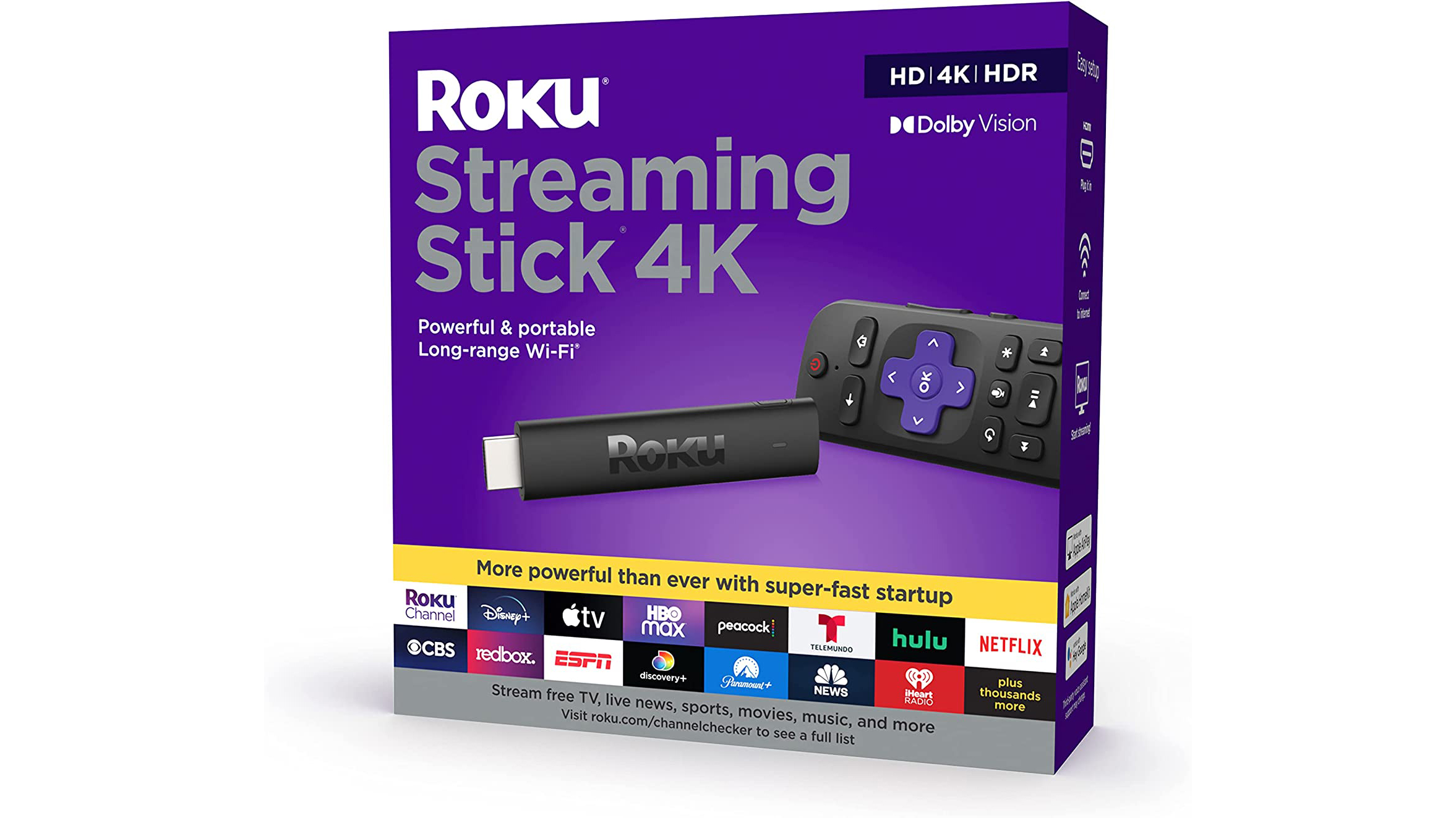 Palo de transmisión Roku 4K |  Dispositivo de transmisión 4K/HDR/Dolby Vision con Roku Voice Remote y controles de TV