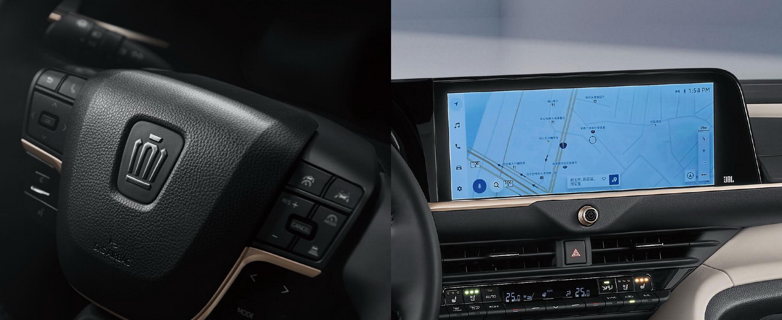 圖／2023 Toyota Crown車室導入「全席頭等艙」設計思維，12.3吋導航影音主機搭載無線Apple Carplay與有線Android Auto，能滿足車主的娛樂需求。