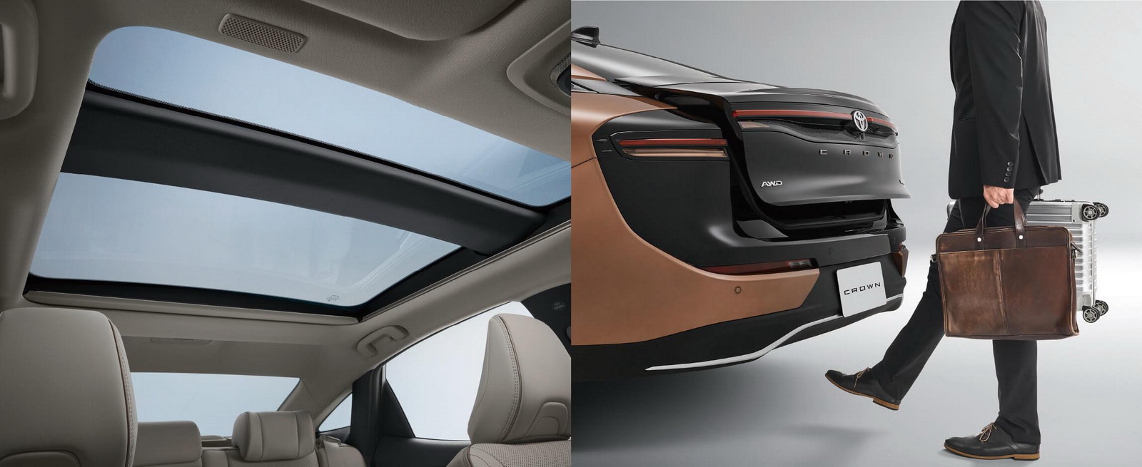 圖／基本配備的差異，2023 Toyota Crown皇家版多了全景天窗與足踢感應式電動尾門。