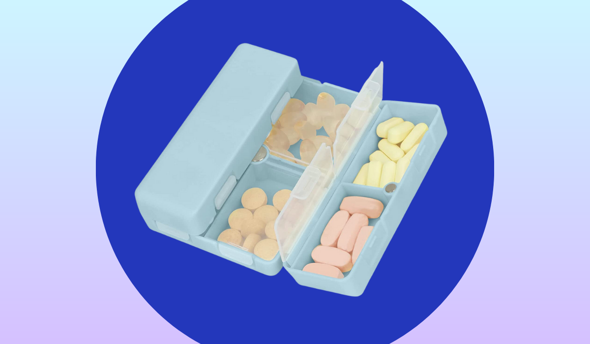 the pill organizer in blue