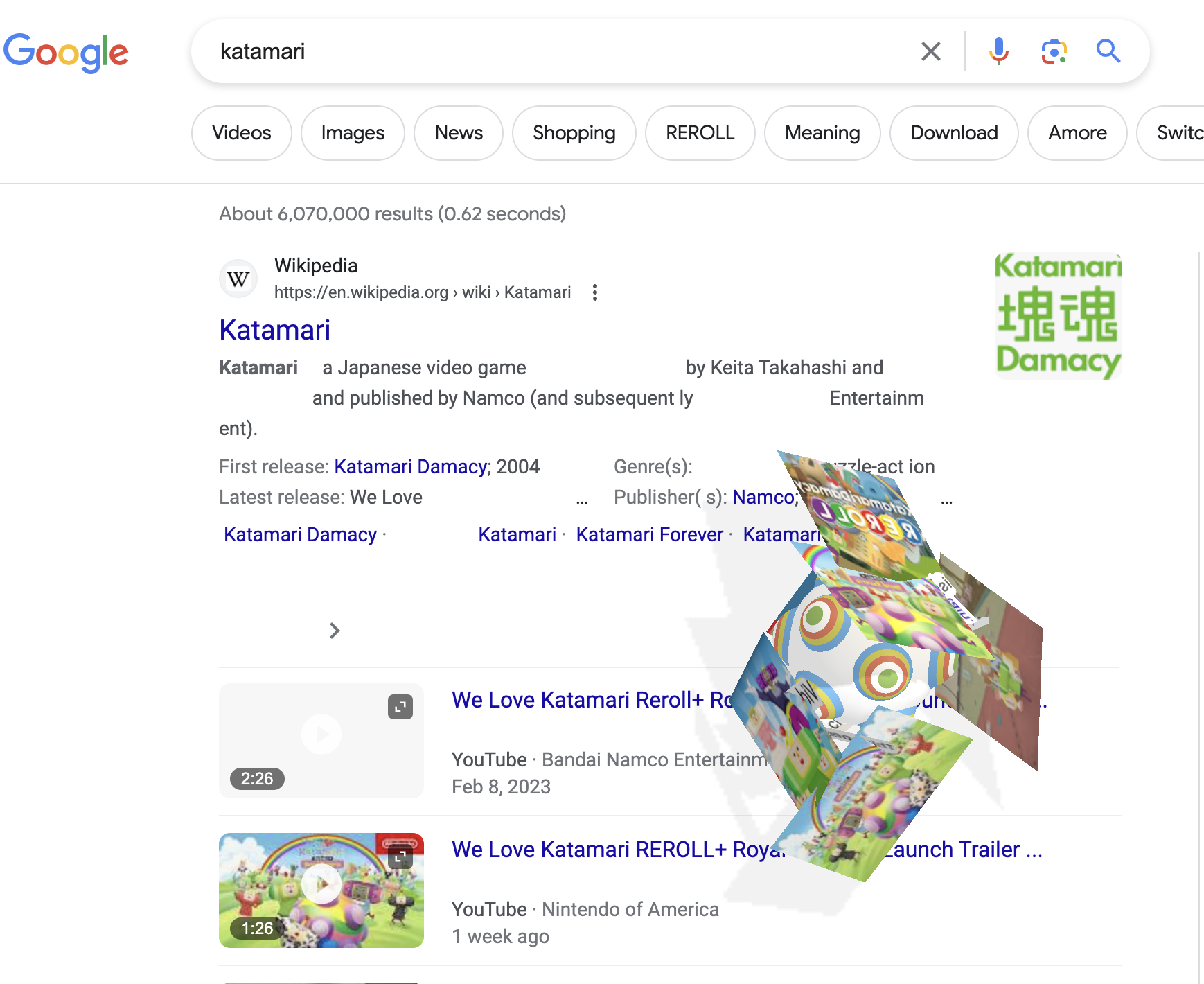 Google's 'Katamari Damacy' easter egg lets you roll up your search results